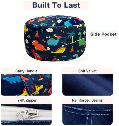 Lukeight Dinosaur Stuffed Animal Storage Bean Bag Chair Cover for Teens (No Filler), Velvet Plush Toy Organizer Seat, Long YKK Zipper, Side Pocket, XX-Large 36"D x 20"H - Image 6