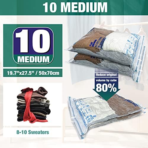 Vacuum Storage Bags, 10 Medium Space Saver Vacuum Seal Bags, Space Bags, Vacuum Sealer Bags for Clothes with Travel Hand Pump (10M) - Image 2