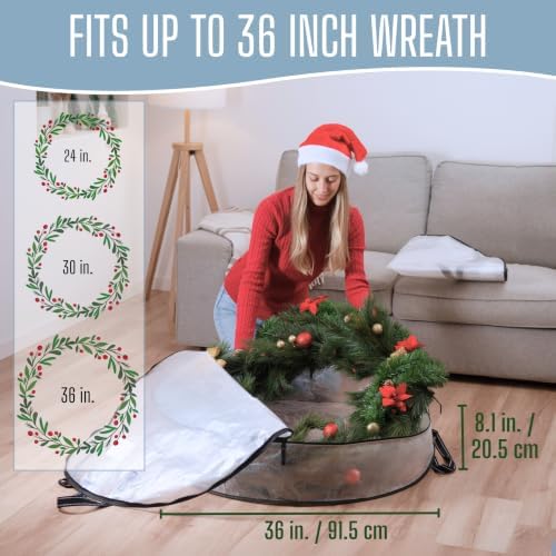 VENO 4 Pack Summer Wreath Storage Container, 36 Inch Clear Wreath Bag, Spring, Christmas Garland Decoration Organizers with Zipper and Durable Handles (Clear, 36"-4 Pack) - Image 2