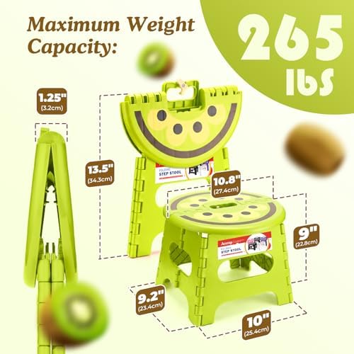 ACSTEP 9 Inch Cute Folding Step Stool for Kids, with Handle, Kiwi Green - Image 4