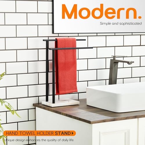 Towel Racks Matte Black Free Standing 2-Tier Hand Towel Holder for Bathroom Vanity Countertop with Thicken Steady Marble Base, Stainless Steel AN7003MB - Image 3