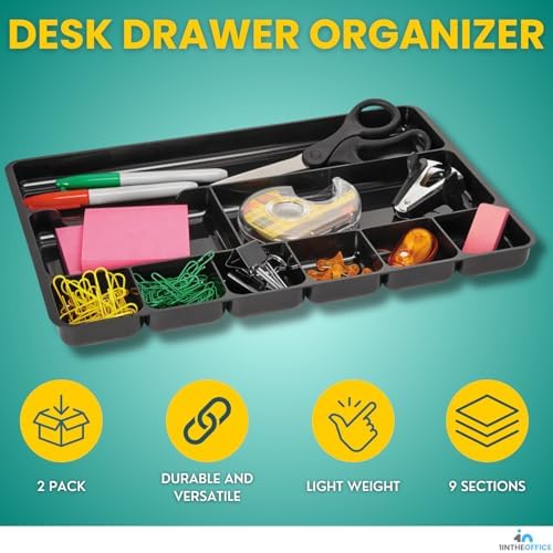 1InTheOffice Desk Drawer Organizer 9-compartment Drawer Tray Organizer (2 Pack) - Image 2