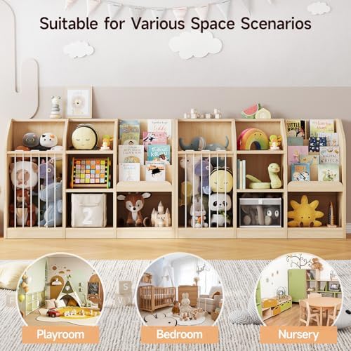 ONBRILL Toy Organizer with Bookshelf & Stuffed Animal Storage, Maple Wood - Image 6