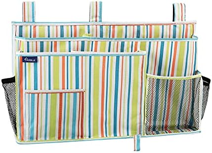 Surblue Bedside Caddy Hanging Bed Organizer Storage Bag Pocket for Bunk and Hospital Beds, College Dorm Rooms Baby Bed Rails, Camp 8 Pockets, (Large, Green Stripe) by SURBLUE