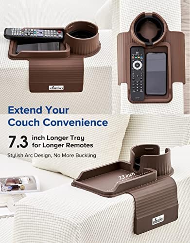Couch Cup Holder Tray, Elimiko Silicone Sofa Drink Holder with Large Cup Holder and Tray, for Oversized Mugs/Long Remote/Snacks/Cellphone (Mocha Brown) - Image 4