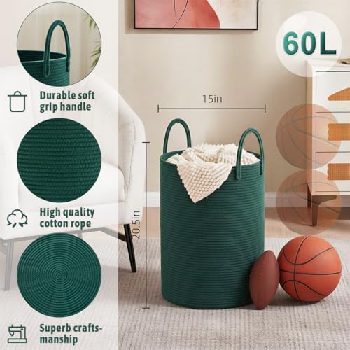 Artfeel Laundry Basket,Woven Cotton Rope Laundry Hamper,60L for Decorative Storage of Dirty Clothes,Toys and Blankets in Bathroom,Baby Room and Living Room - Image 6