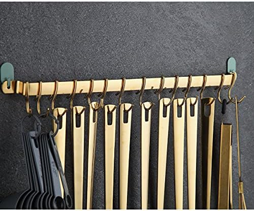 Kyraton Kitchen Utensil Rack, Kitchen Rack With Gold Titanium Plating,Rail Rack Organizer for Hanging Knives,Wall Mounted Gourmet Kitchen Rail with 14 Hooks - Image 3