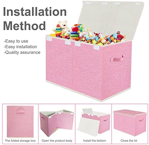 Large Toy Box Chest Storage with Lid - Collapsible Kids Toys Boxes Organizer Bins Baskets Container with Handles for Boys, Girls, Nursery, Playroom, Clothes, Blanket, Bedroom (PINK) - Image 4