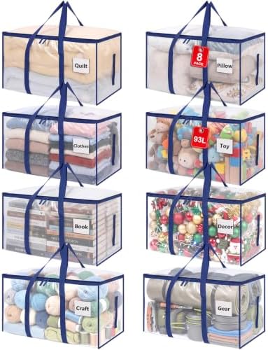 Dntorx 8 Pack 93L Clear Moving Bags Heavy Duty Extra Large 200LBS, Blue by Dntorx