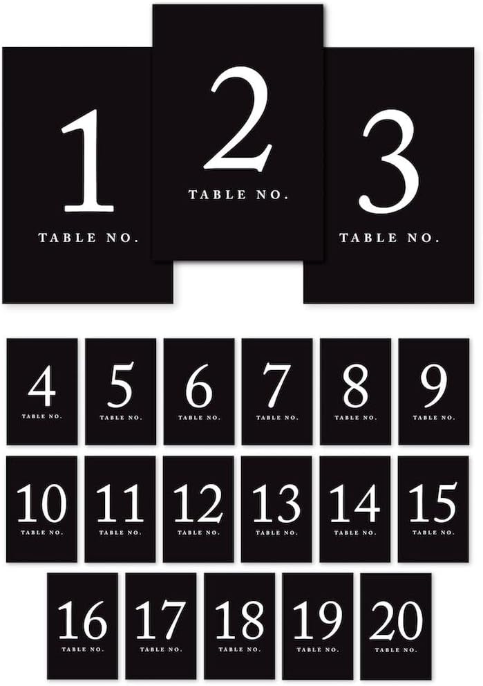 Andaz Press Table Numbers 1-20, Black, 4x6-Inch Single Side, 1-Set, For Weddings & Graduations