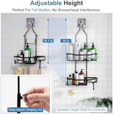 Upgraded Extended Length Shower Organizer with Hooks, Rustproof Shampoo Soap Holder, Large Hanging Bathroom Caddy - Image 2