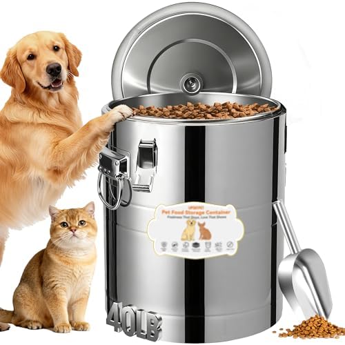 UPSKYPET 40lb Dog Food Storage Container, Airtight Stainless Steel by UPSKY