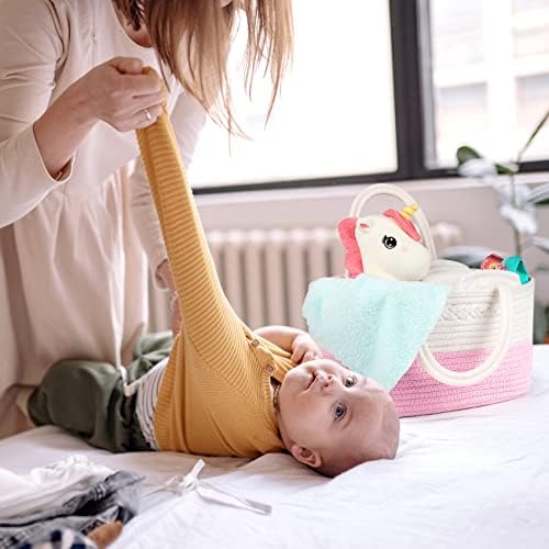 ABenkle Diaper Caddy Organizer, Boho Rustic Cotton Rope Nursery Baby Basket, Changing Table Organizer for Baby Diaper Storage and Baby Shower - Image 3