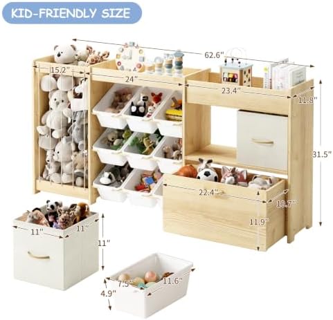 EXPERLAM 5-in-1 Toy Storage Organizer, Plush Holder, 9 Bins, Toy Chest - Image 2