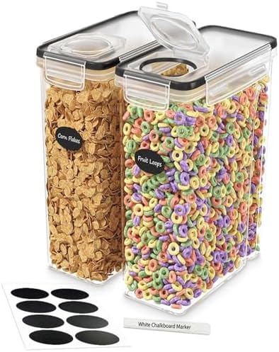 Cereal Containers Storage 2 Pack 135 fl. oz Cereal Dispenser Countertop, Airtight Food Storage Containers for Pantry Organization and Storage, Bpa-free Cereal Storage Container with Marker & Labels by DW%C3%8BLLZAKITCHEN