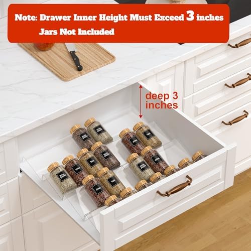 Spice Drawer Organizer Clear (Jars Not Included) - 5 Tier Acrylic Seasoning Drawer Organizer - Kitchen Spice Rack for Drawer, Cabinet, Countertop - Expandable From 9'' to17.5 In'' - Image 5