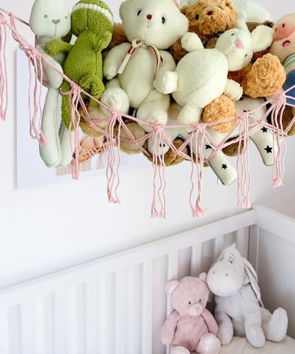 Stuffed Animal Storage Corner Hammock or Net,Toy Storage Hammock for Stuff Animals,Plushie Net for Nursery Bedroom Wall,Stuffed Animal Organizer Holder for Plush,Cute Boho Room Decor.(Pink) - Image 3