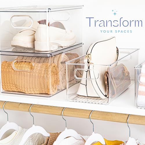 Plastic Food Storage 6 Pack Clear Container Bin with Handles for Organizing Kitchen, Pantry, Fridge, Freezer, Pantry, Bathroom. 14"x6"5" - Image 2
