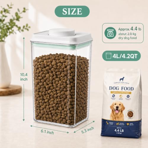 Pet Dog-Cat Airtight Food Storage-Container - 4.2Qt/4L jar(2Pc) with lid and 1/4Cup scoop | Holds 6–10 pounds of dry pet food | BPA-Free - Image 3