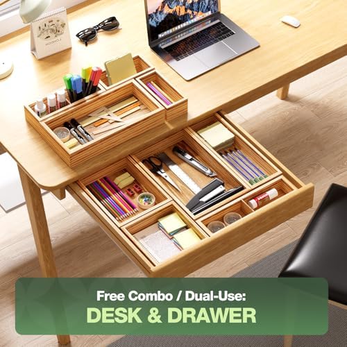 9-Pack Solid Wood Junk Drawer Organizer, Modular Desk Drawer Tray & Accessories with Non-Slip Pad, Multi-Use for Kitchen, Office, Bedroom Dresser, Utensil, Makeup, Stationery, Tea Bags & Coffee Pod - Image 3