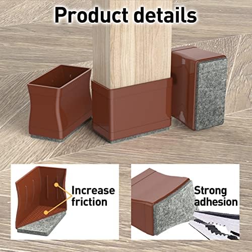 3/4" x 1 1/2" Rectangle Chair Leg Floor Protectors for Hardwood Floors Silicone Covers to Protect Wood Tile Floors Felt Pads Furniture Leg Caps Reduce Noise. Easy to Move.16 PCS Brown. - Image 5