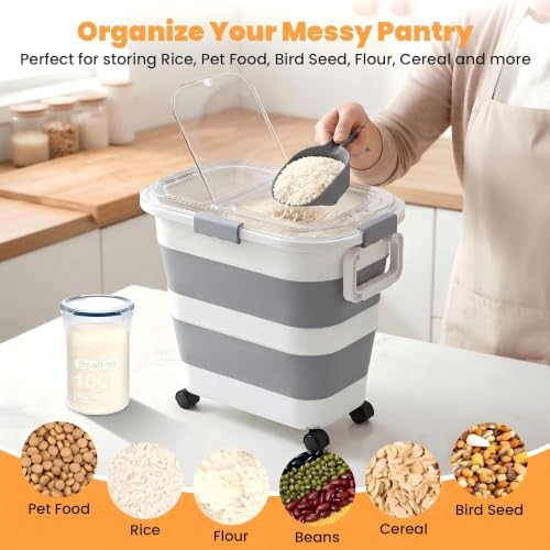 30 Lbs Rice Container, Collapsible Dog Food Storage Container - Image 5