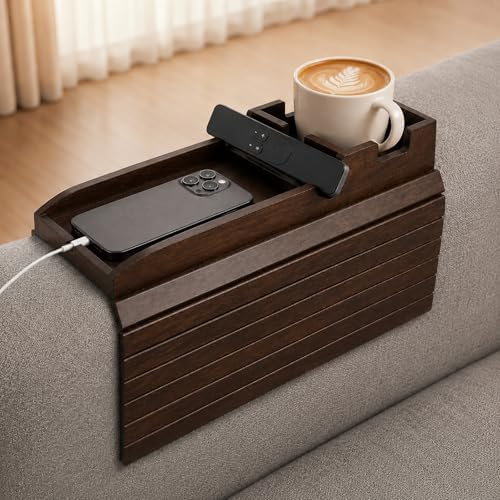 Bamboo Couch Arm Tray with Cup Holder, Sofa Armrest Table, Brown by Unknown