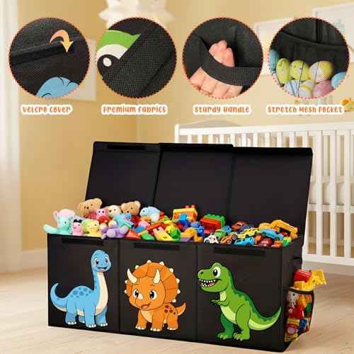 Extra Large Collapsible Toy Box Chest, Sturdy Dinosaur Toy Storage Organizer with Lids, 40"x16"x14", Toy Box for Boys Girls, Cute Kids Bin Baskets for Living Room, Playroom, Nursery, Bedroom, Black - Image 5