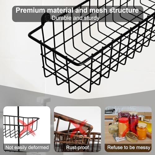 Spice Rack Organizer Wall Mount, 2 Pack Black Seasoning Rack Wire Storage Baskets for Wall or Cabinet Door in Kitchen and RV - Image 4