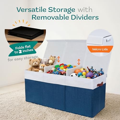 SoftOwl Extra Large Toy Storage Organizer with Lid - Sturdy, Collapsible Toy Chest Storage Box Design - Toys Bin with Dividers for Kids, Nursery, Bedroom, Playroom 37"x16"x14" - Image 5