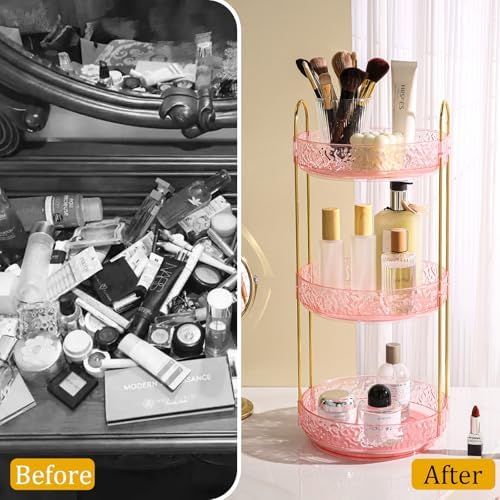 Fangoo Rotating Makeup Organizer for Vanity, 360 Spinning Cosmetic Storage, Perfume Holder for Bathroom Countertop or Dresser (Pink, 3 Tiers) - Image 4