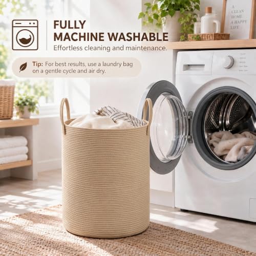 JMvicyroam 80L Cotton Rope Laundry Basket Hamper, Jute - Image 5