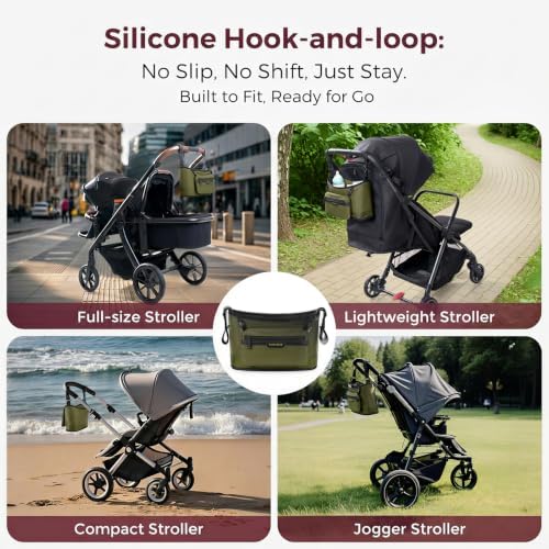 Momcozy Universal Stroller Organizer, Slim Stroller Caddy with 2 Insulated Cup Holders, Non-Slip Silicone Straps, Detachable Mini Pouch, Dense-Weave Parent Console for UPPAbaby, Doona, Graco & More - Image 6