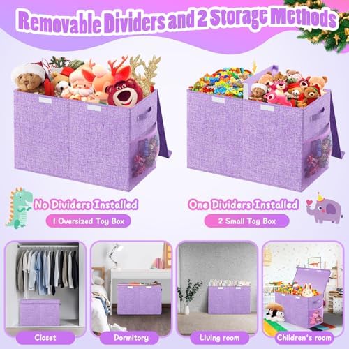 Large Toy Storage Box with Lid, Dividers, Collapsible Kids Toy Chest Purple - Image 6