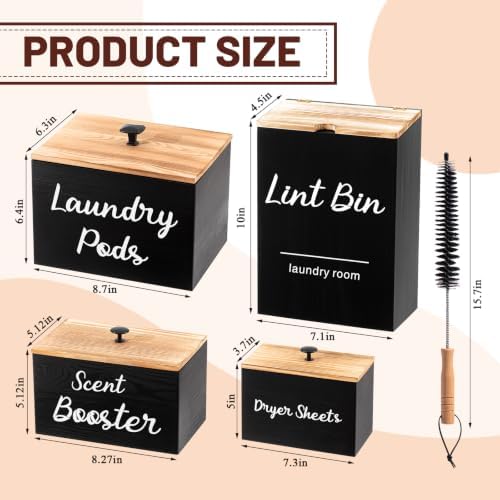 Dandat 4 Pcs Magnetic Laundry Room Organization Set, Black - Image 2