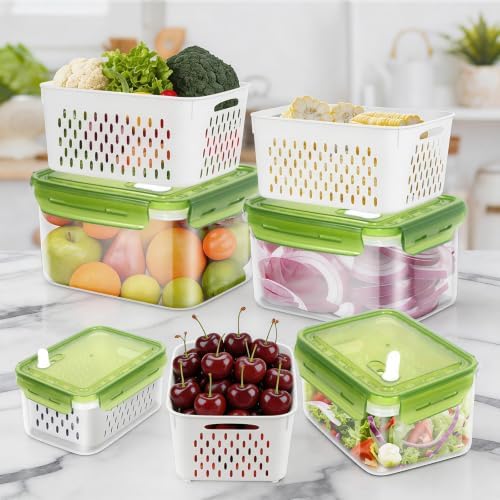 4Pack Fruit Storage Container for Fridge with Colander and Vent - Green - Image 7