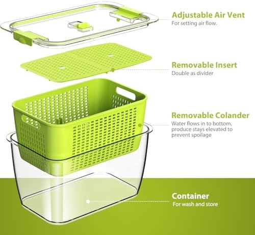 LUXEAR Fruit Vegetable Storage Container, 4 Pack Fresh Containers for Fridge with Lids BPA-Free Produce Refrigerator Organizer for Fruit, Veggie, Berry, Meat Storage Keep Fresh Longer-Green - Image 3
