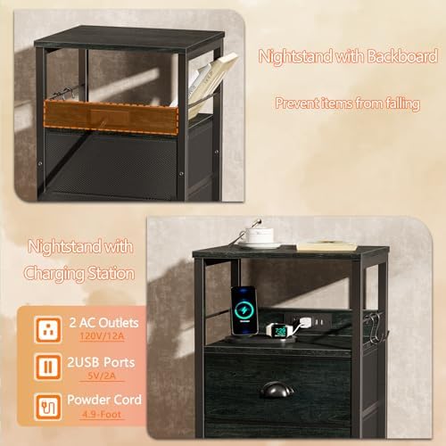Furologee Nightstand with Charging Station for Bedroom, 2 Fabric Drawers - Image 5