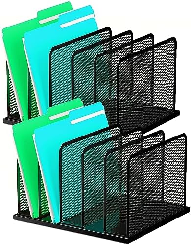 Kuntine.B Desk File Organizer Upright Mesh Desktop Organizer File Sorter Office Organization File Holder for Home, Office & Classroom (Black, 2 Pack 5-Section) by KuntineB