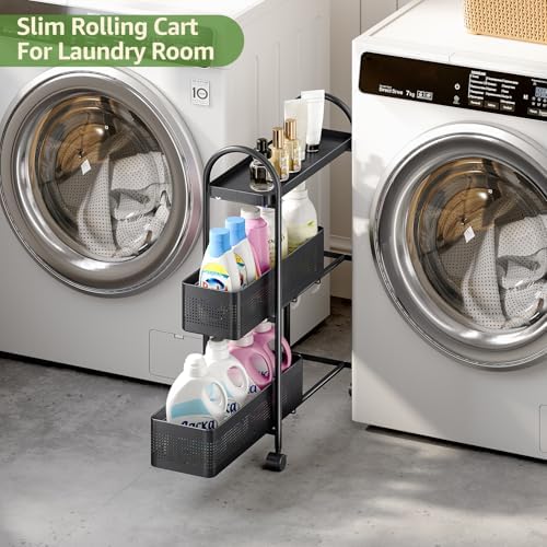 KINGRACK 3 Tier Slim Rolling Cart with Drawer, Metal Utility Storage Cart - Image 4