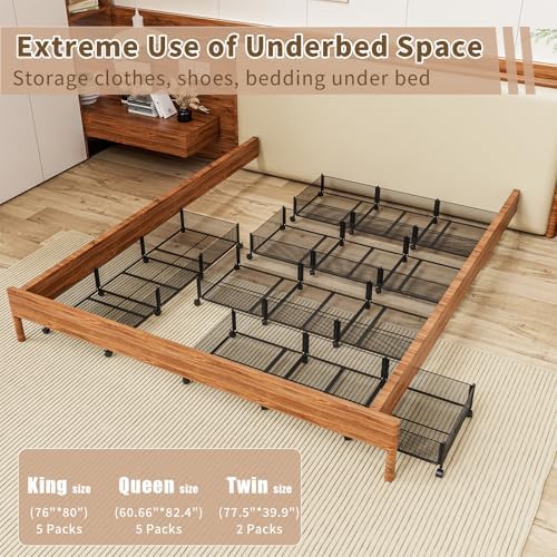 47.2'' Long Under Bed Storage on Wheels, 57.6L Large Capacity Rolling Under the Bed Storage Containers, Tool-Free Assembly Foldable Underbed Shoes Clothes Toy Drawers - Image 6