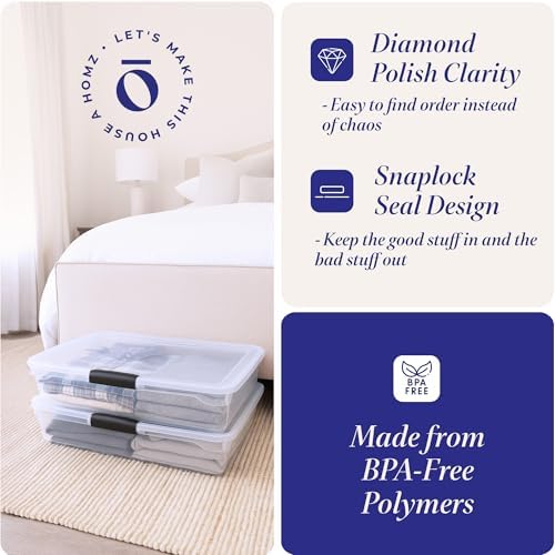 HOMZ Secure Latch, Clear Under Bed Plastic Storage Bins, 56 Quart, 2 Pack - Image 3