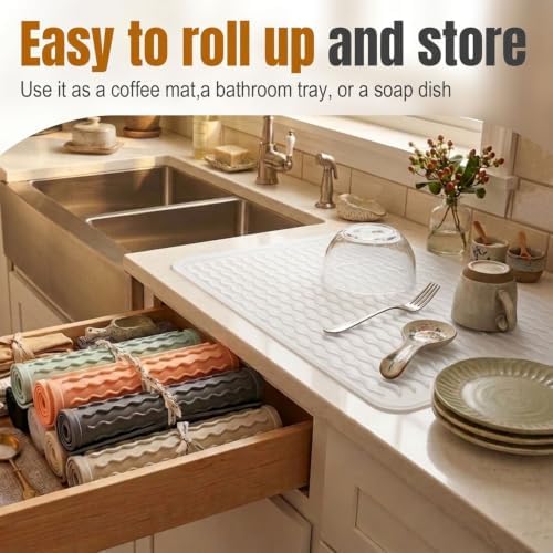 2 Pack Silicone Dish Drying Mat for Kitchen Counter Dining Placemats Coffee Bar Accessories Waterproof Pet Litter Dog Food Supplies Laundry Room Organization Large 18"x16" Transparent - Image 3
