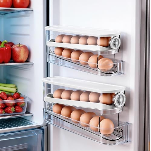 Auto Rolling Egg Holder for Fridge, Egg Dispenser/Organizer/Storage/Container with Lid & Date Timer for Refrigerator, Sturdy and Durable Space-Saving Egg Tray for 12 Large Eggs - Image 7