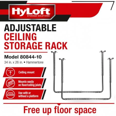 HyLoft Adjustable Garage Ceiling Mount Storage Rack Kit, Ceiling Shelving Mounts, 34 in. x 26 in., 80844-10, Hammertone - Image 4