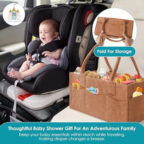 Cute Castle 2 Pack Diaper Caddy Organizer - Portable Baby Caddy Organizer with Handle, Nursery Storage Bin and Car Organizer for Girls, Boys - Baby Gift Basket - Caramel, Large - Image 6