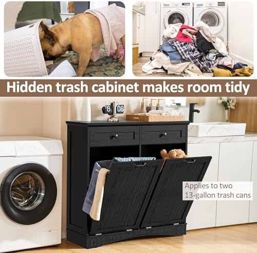 Double Tilt Out Trash Cabinet Freestanding Dark Black - Image 3