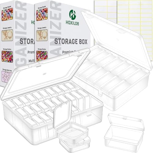 46Pcs Bead Organizer Set, Premium Small and Medium Clear Plastic Storage Boxes for Jewelry Making Crafts Screws Seeds DIY Bracelets Diamond Small Parts, Stackable Containers with Hinged Lid and Labels by HOXILOB