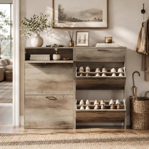 VINGLI Shoe Cabinet Storage for Entryway,Washed Grey Narrow Shoe Rack,25" W - Image 5