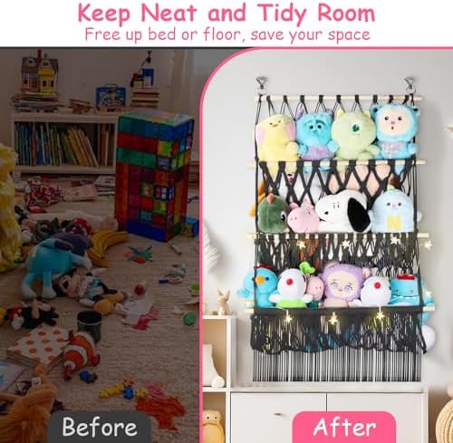 3 Tier Stuffed Animal Shelf Net, 24x39'' Large Stuffy Storage,Black - Image 6